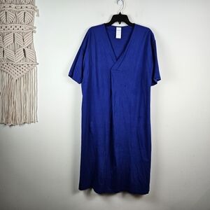 Kowtow Organic Cotton V-neck Dress In Blue Midi XL Sustainable Lagenlook Comfy